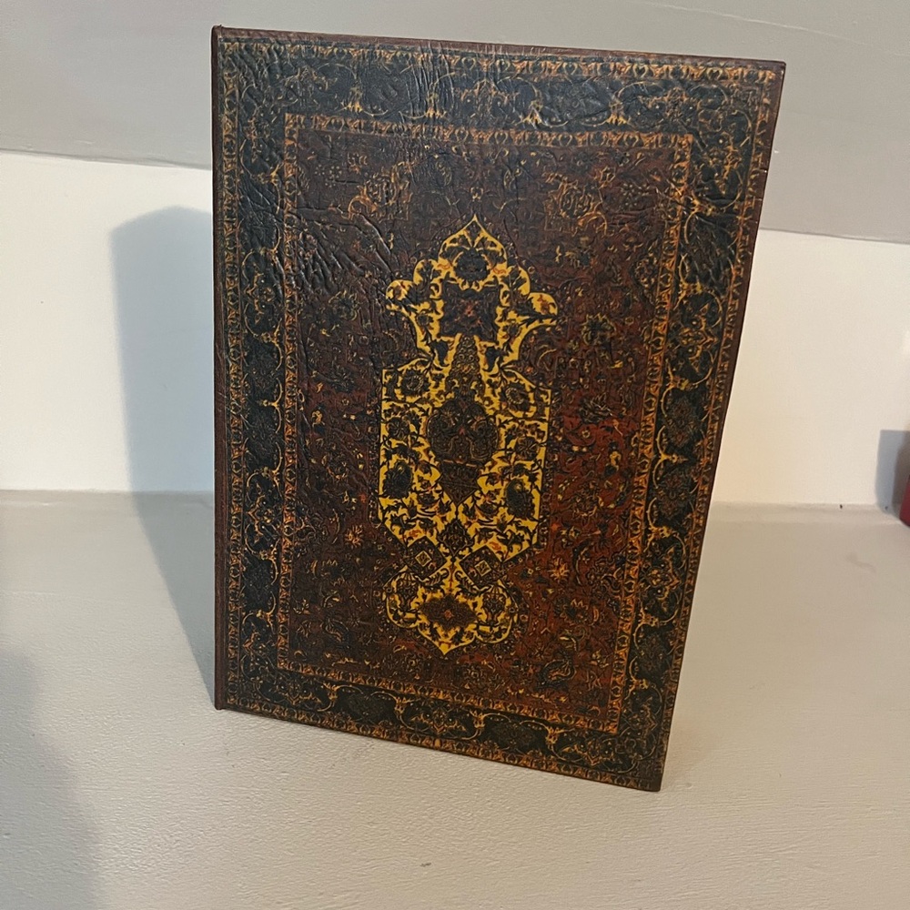 Ornate faux Leather Book Cover with Gold Accents